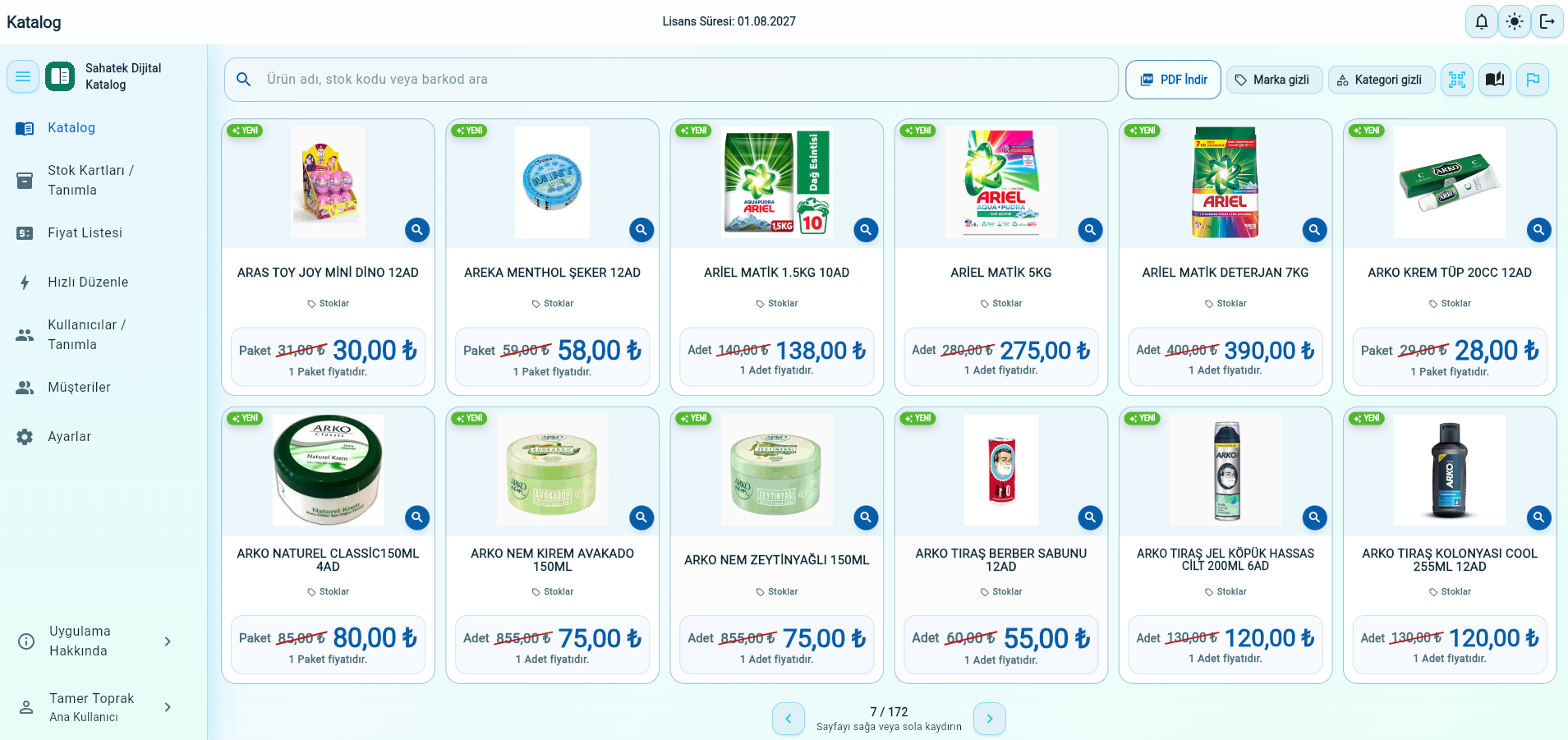 Sahatek Katalog ürün yönetim ekranı